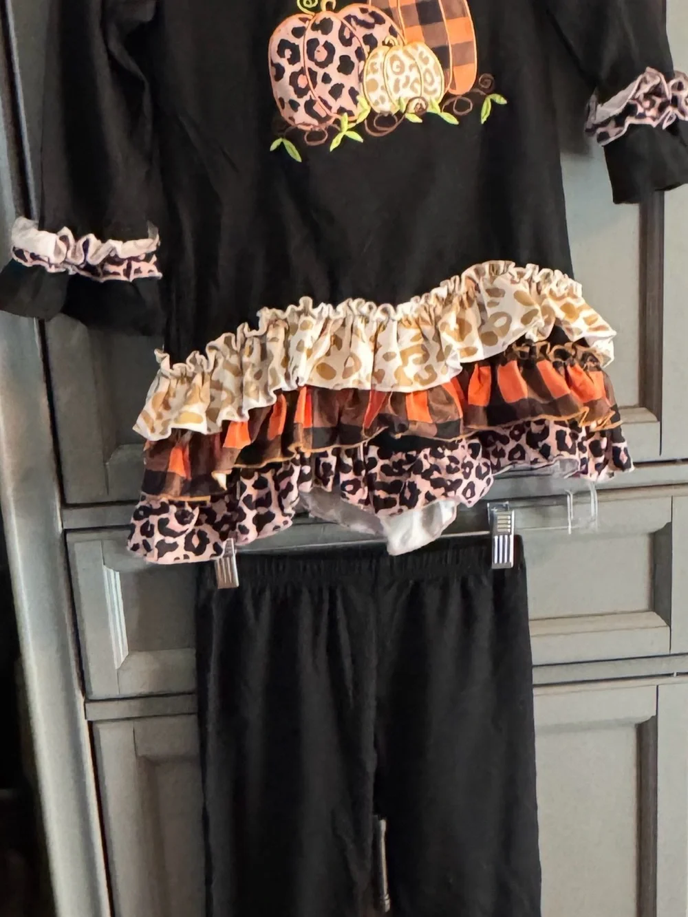 Black Pumpkin Ruffle Halloween shirt & pants set-